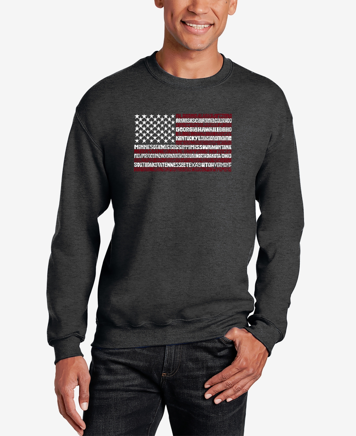 La Pop Art Men's 50 States Usa Flag Word Art Crew Neck Sweatshirt