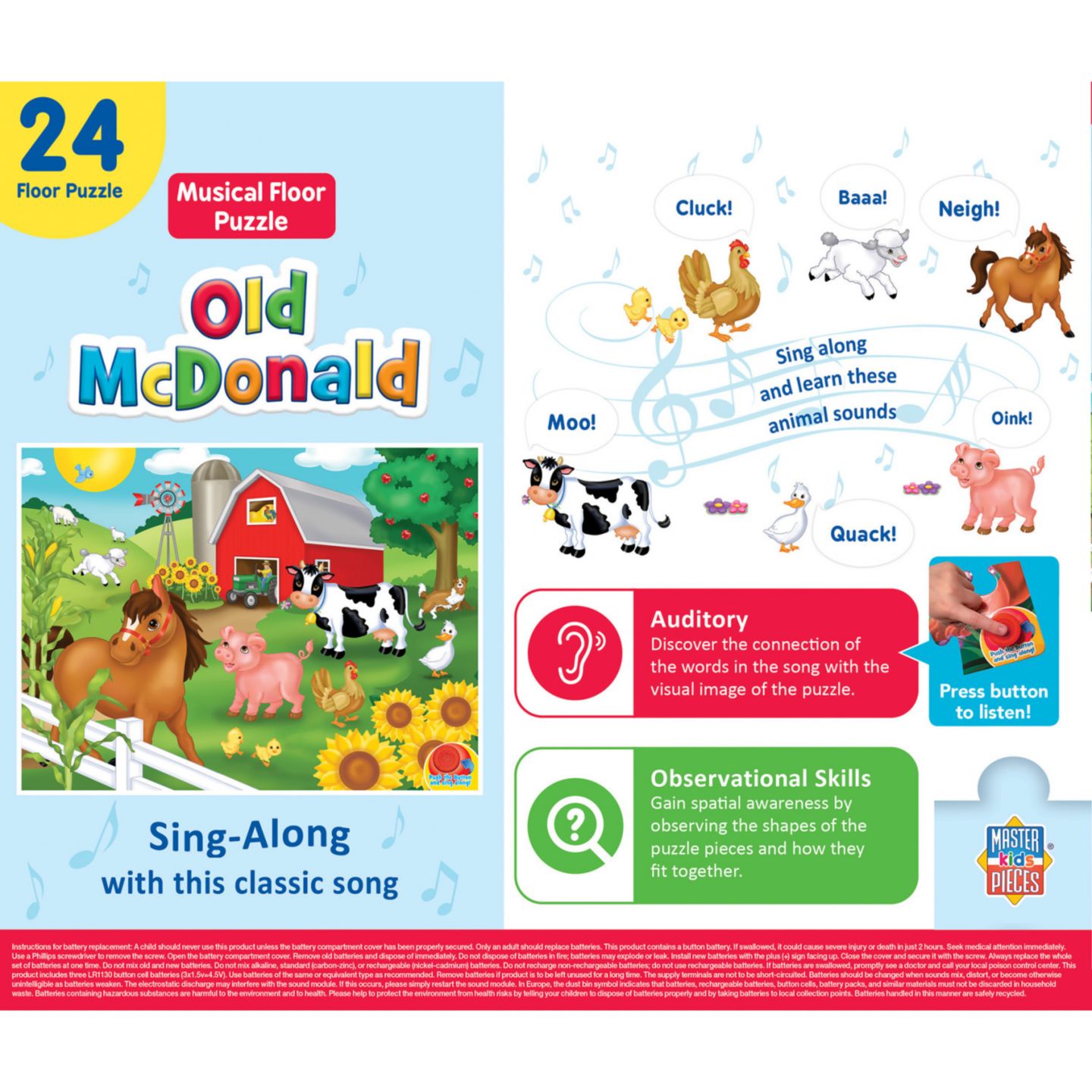 Детский пазл MasterPieces Puzzles MasterPieces Musical-Floor Old McDonald 24-Piece Puzzle, Ages 3+, цвет: Разноцветный — фото 3