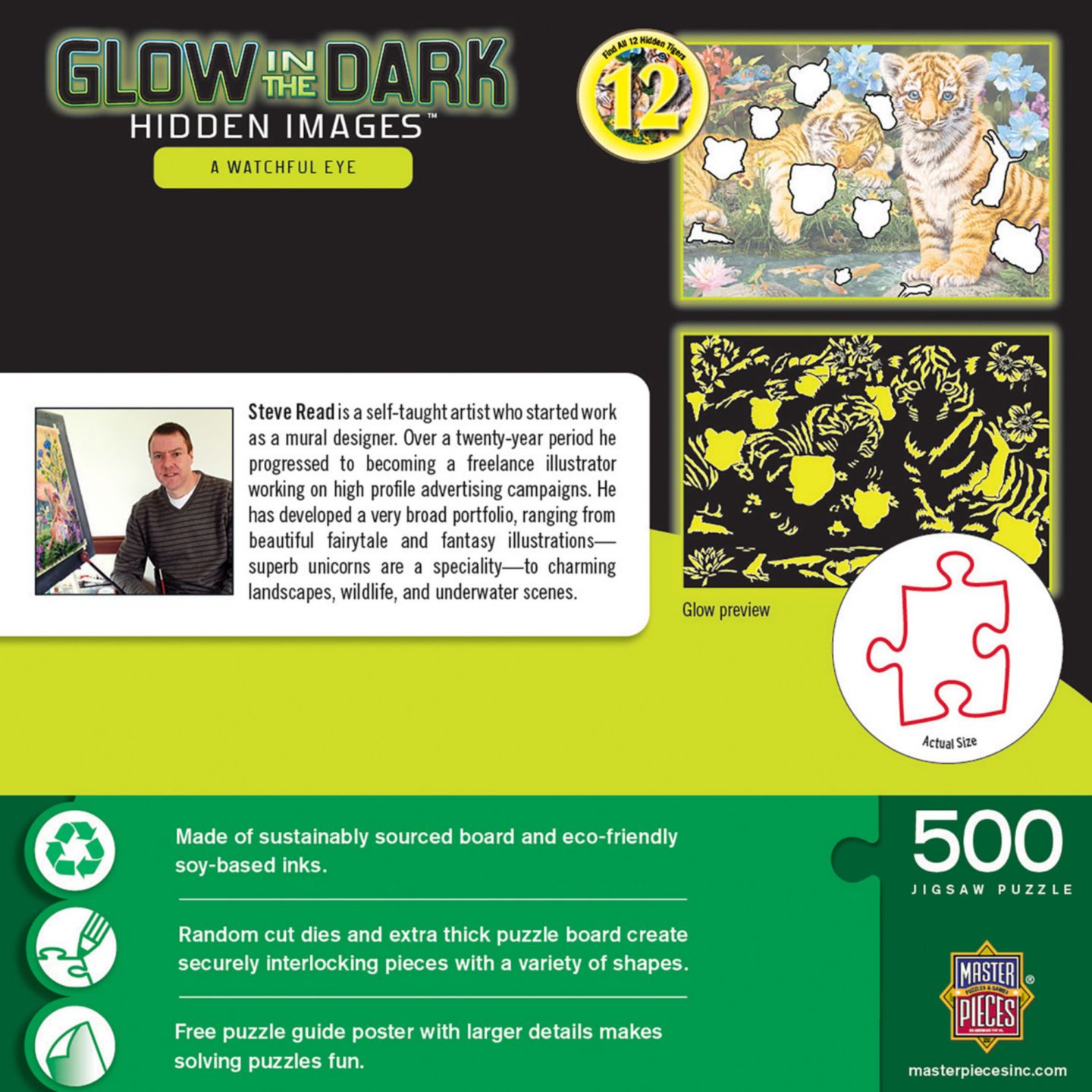 Детский пазл MasterPieces Puzzles A Watchful Eye Glow-in-the-Dark Hidden Images 500-Piece Puzzle, Ages 14+, цвет: Разноцветный — фото 3