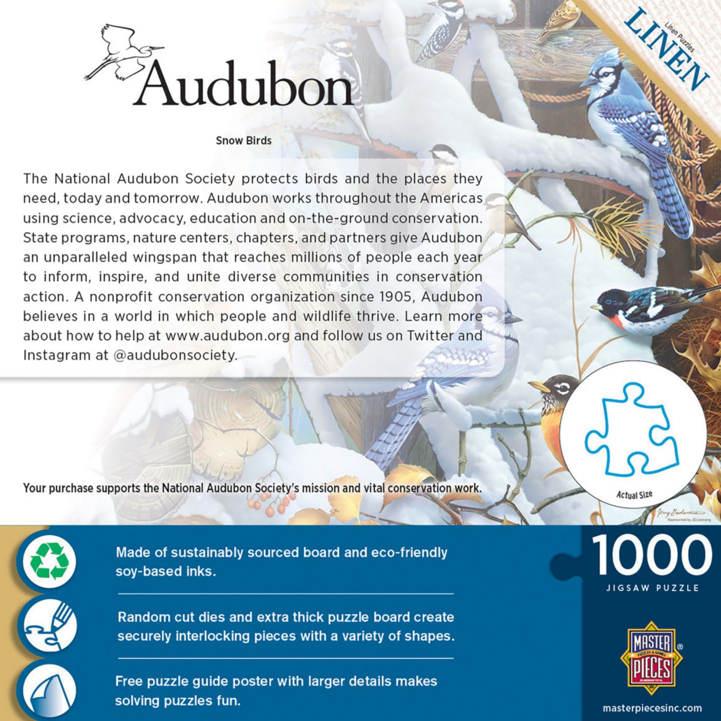 Детский пазл MasterPieces Puzzles Audubon Snow Birds 1000 Piece Puzzle, Ages 14+, цвет: Разноцветный — фото 3
