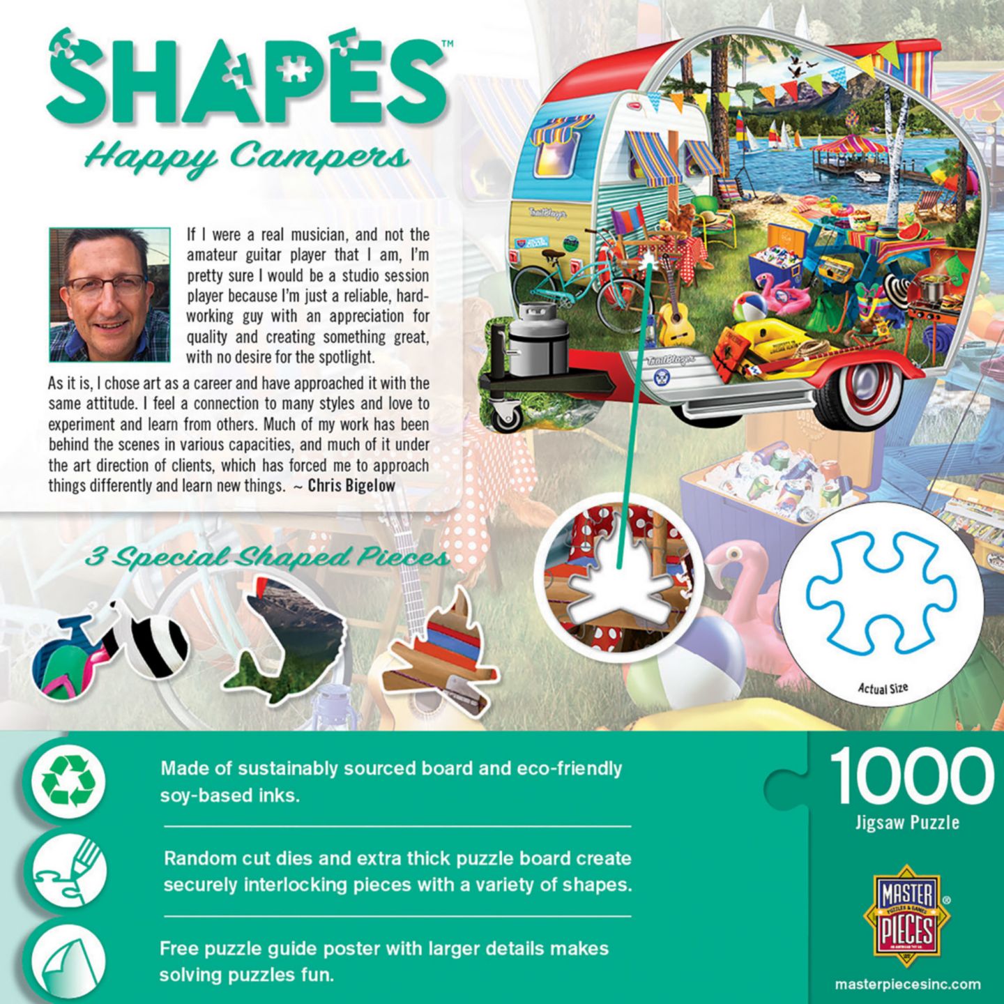Детские игрушки MasterPieces Puzzles Shapes - Happy Campers 1000 Piece Shaped Jigsaw Puzzle, цвет: Разноцветный — фото 3