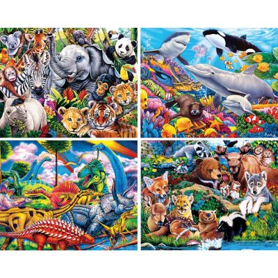 MasterPieces World of Animals 4-Pack 100 Piece Jigsaw Puzzles
