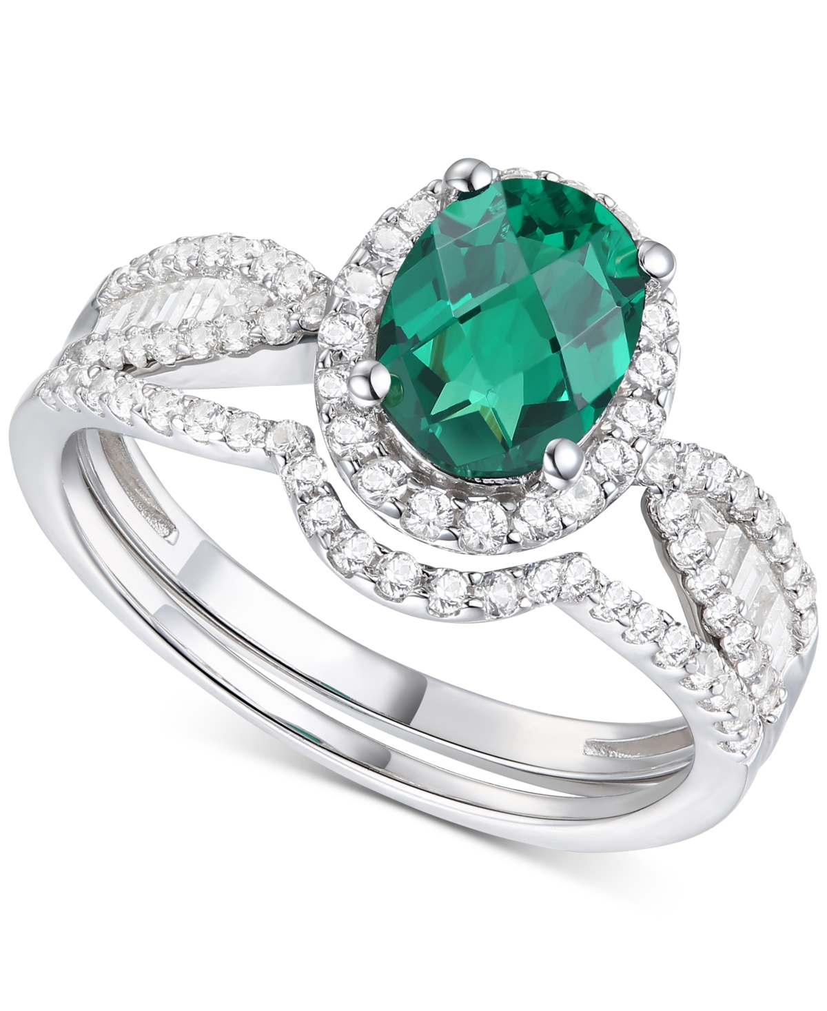 Macy's 2-pc. Set Lab-grown Sapphire (1-1/2 Ct. T.w.) & Lab-grown White Sapphire (5/8 Ct. T.w.) Ring & Fitte In Emerald