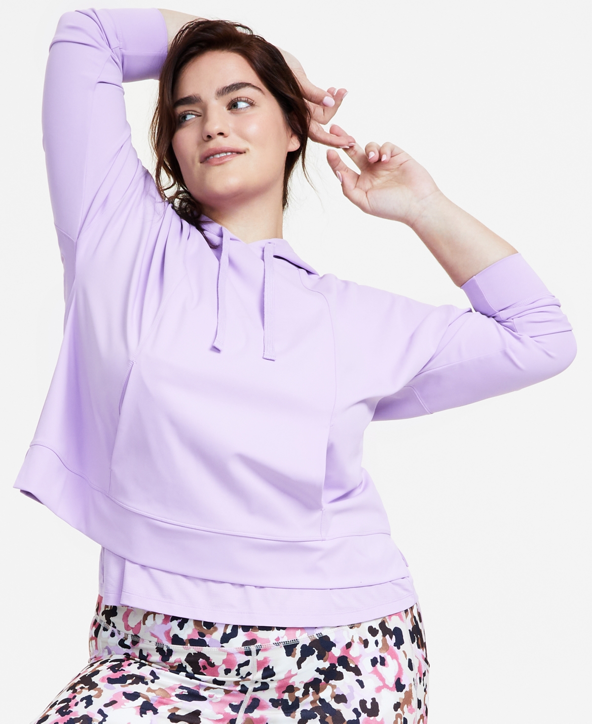 Id Ideology Plus Size Techy Drawstring-hood Hoodie In Crocus Petal