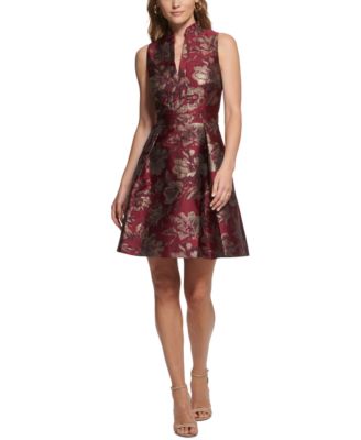 Vince Camuto Petite Sleeveless Ruffled-Neck Jacquard Dress Macy's