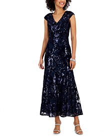 Petite Sequin V-Neck Fit & Flare Gown