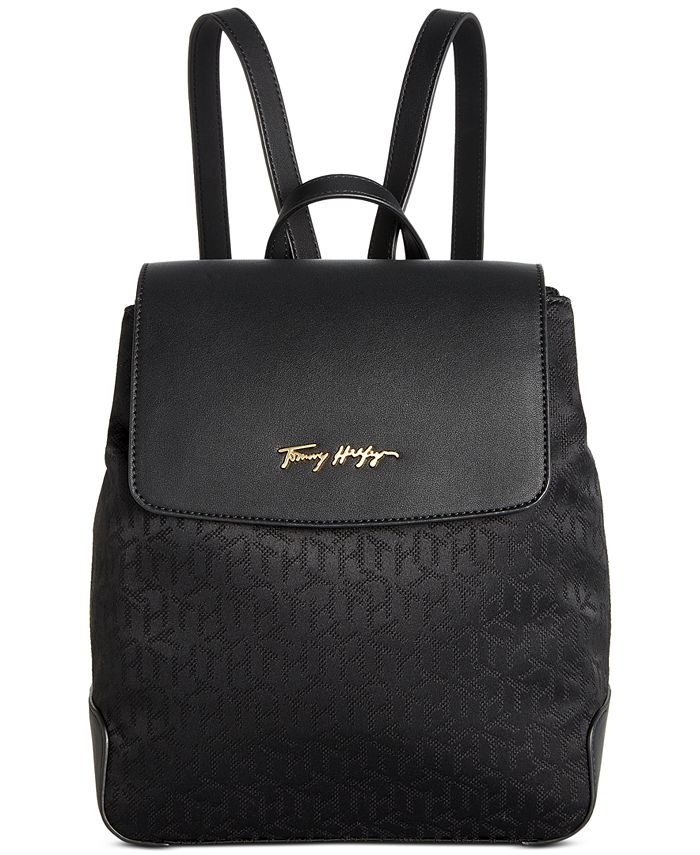 Calvin Klein Black Fashion Nylon Backpack Book Bag Florence Flap