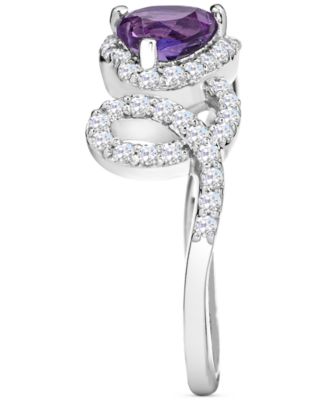 Amethyst (5/8 ct. t.w.) & White Topaz (1-1/2 ct. t.w.) LOVE Ring in Sterling Silver