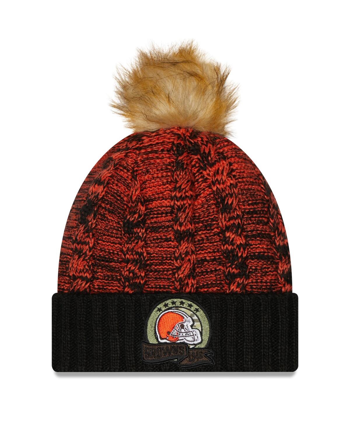 Shop New Era Women's  Black, Cleveland Browns 2022 Salute To Service Pom Knit Hat In Black,brown