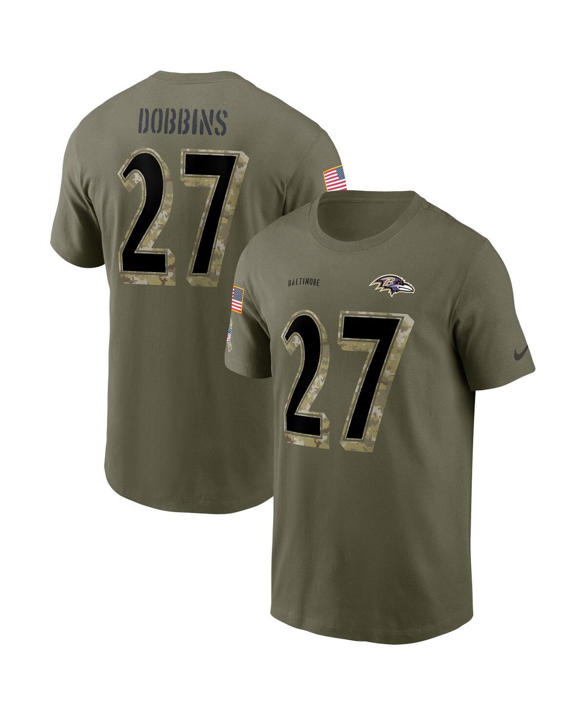 Men's Nike J.k. Dobbins Olive Baltimore Ravens 2022 Salute To Service Name and Number T-shirt