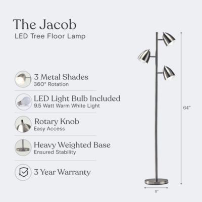 Jacob 64" LED Tree Floor Lamp with 3 Rotating Adjustable Heads