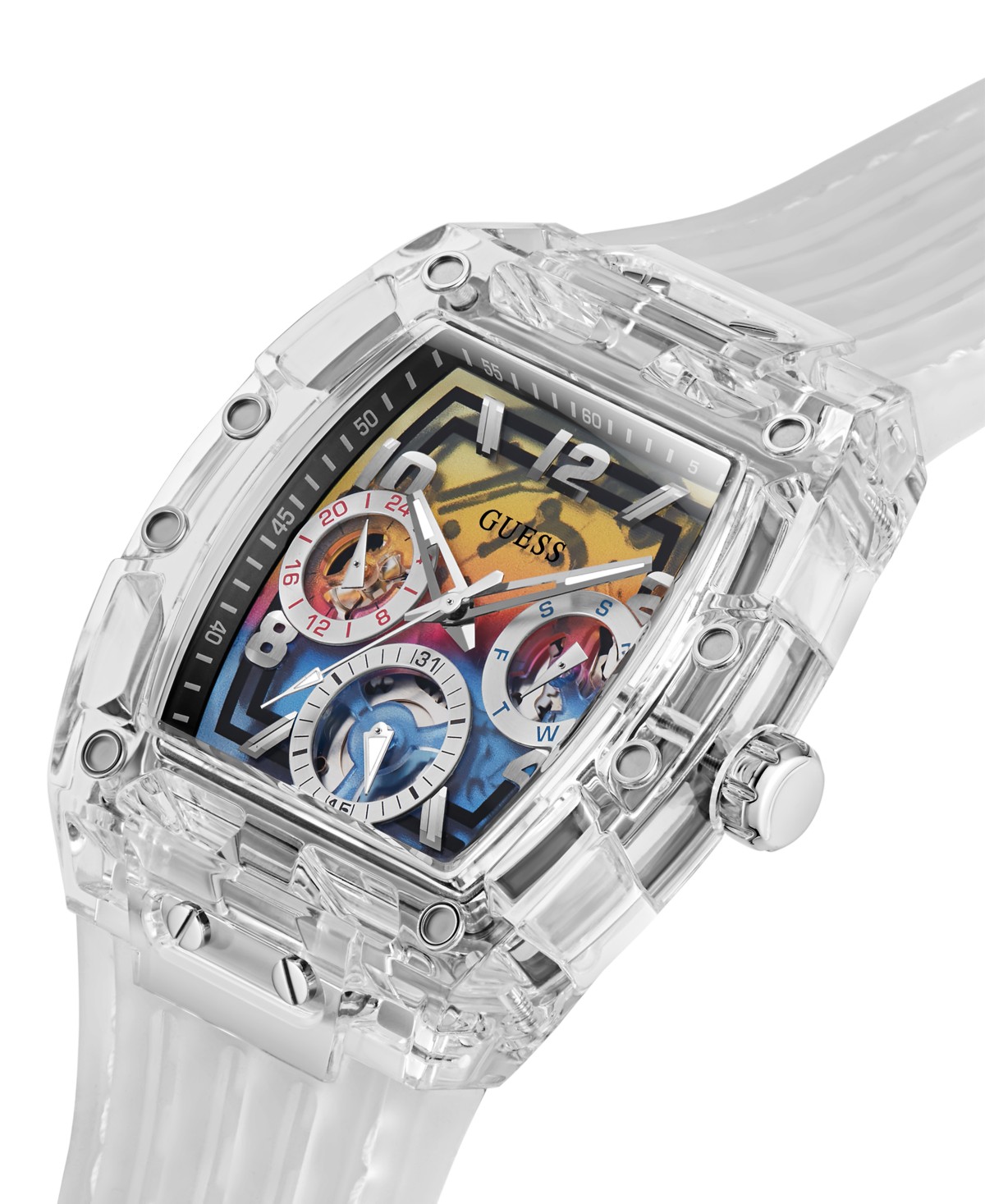 Мужские часы GUESS Men's Clear Silicone Multi-Function Watch 44mm — фото 5