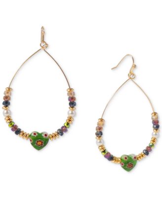 Style & Co - Gold-Tone Mixed Stone Bead & Heart Open Pear-Shape Drop Earrings