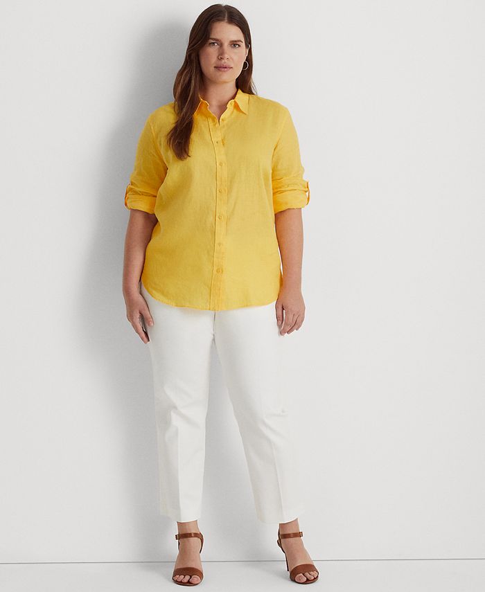 Lauren Ralph Lauren Plus Size Linen Buttoned Top & Reviews Tops