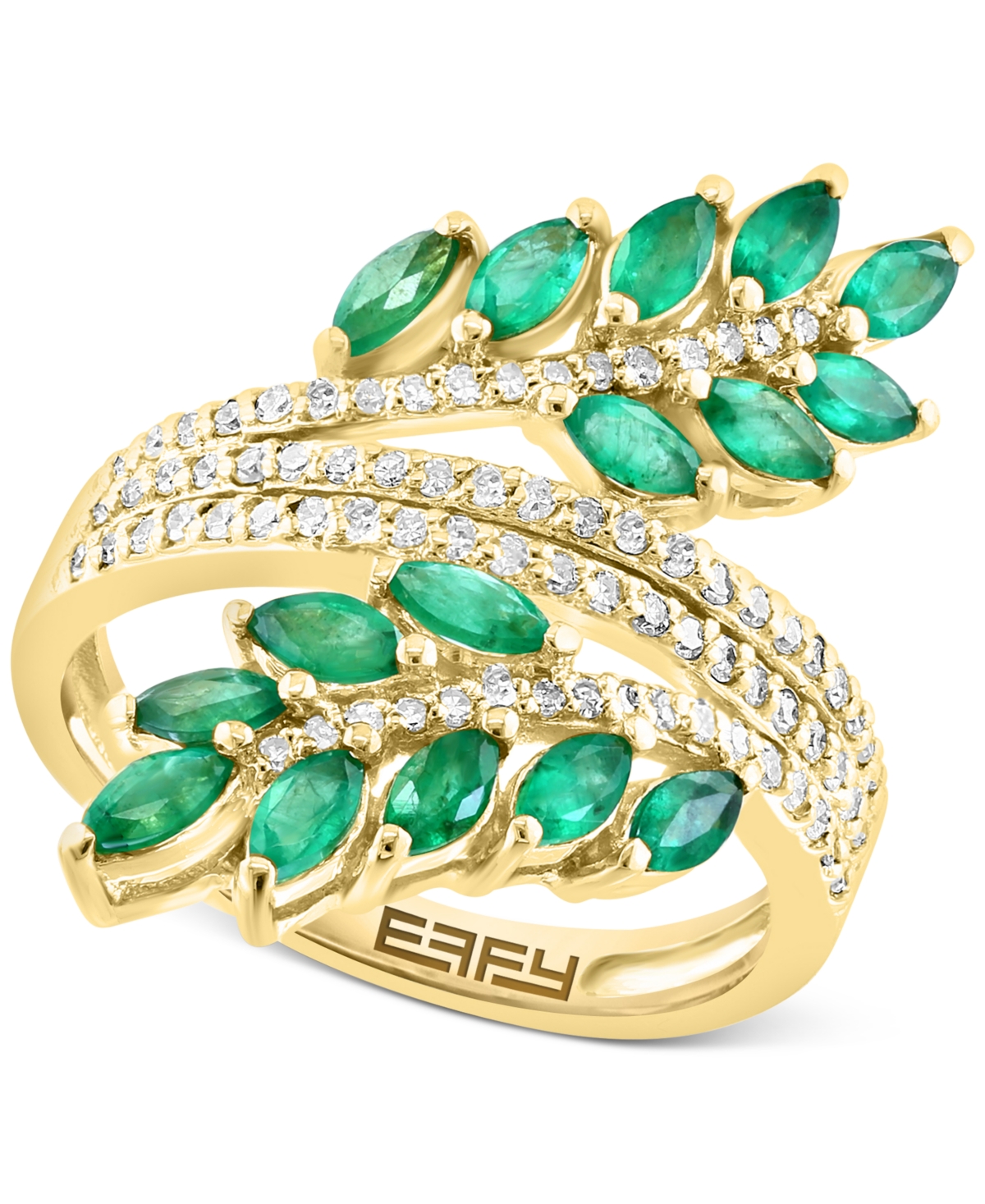 Effy Collection Effy Emerald (1-1/2 Ct. T.w.) & Diamond (1/3 Ct. T.w.) Vine Ring In 14k Gold