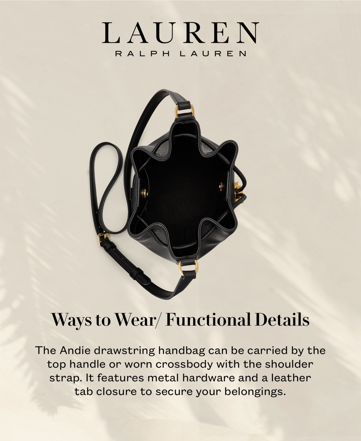 Shop Lauren Ralph Lauren Women's Smooth Leather Medium Andie Drawstring Bag In Black