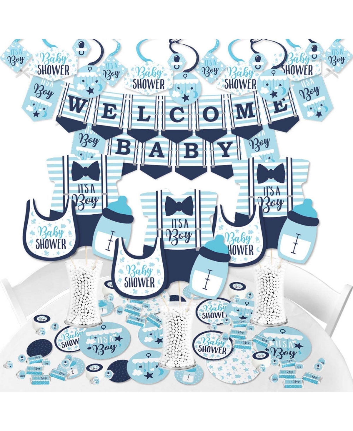 Big Dot of Happiness Its a Boy - Blue Baby Shower Supplies - Banner Decoration Kit - Fundle Bundle