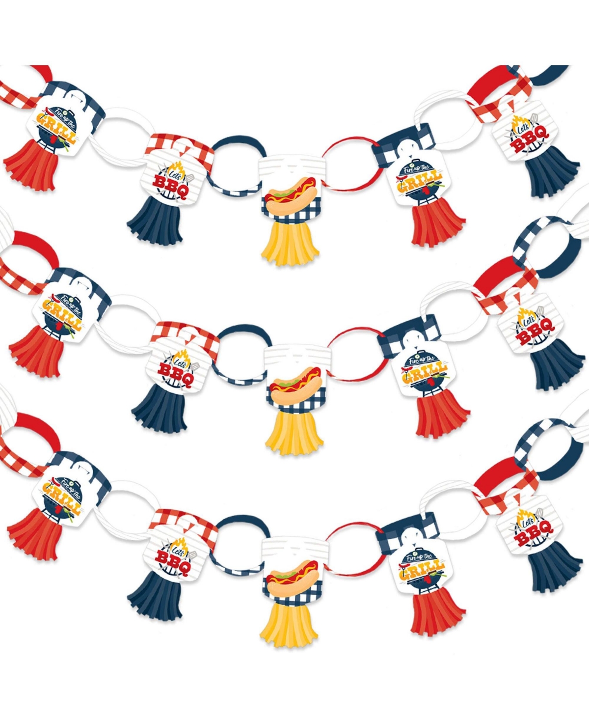 Fire Up the Grill - 90 Links & 30 Tassels Bbq Picnic Paper Chains Garland 21 ft