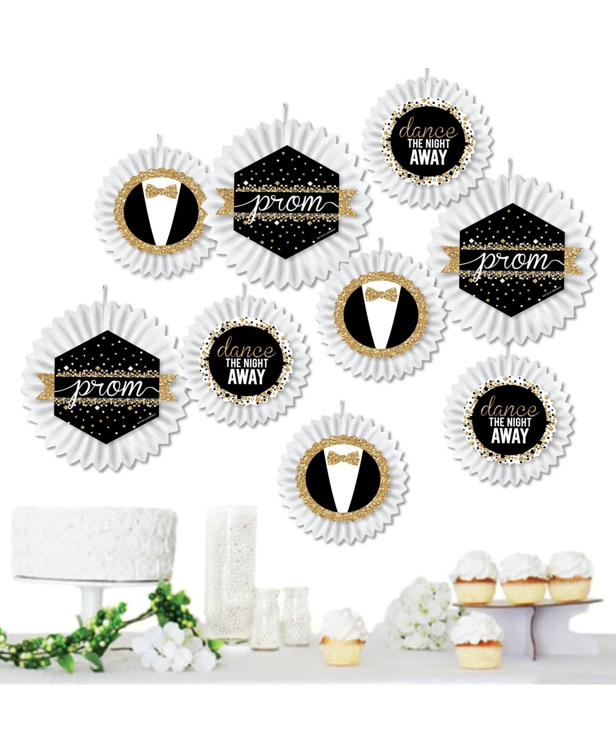 Prom - Hanging Prom Night Party Tissue Decoration Kit - Paper Fans - Set of 9