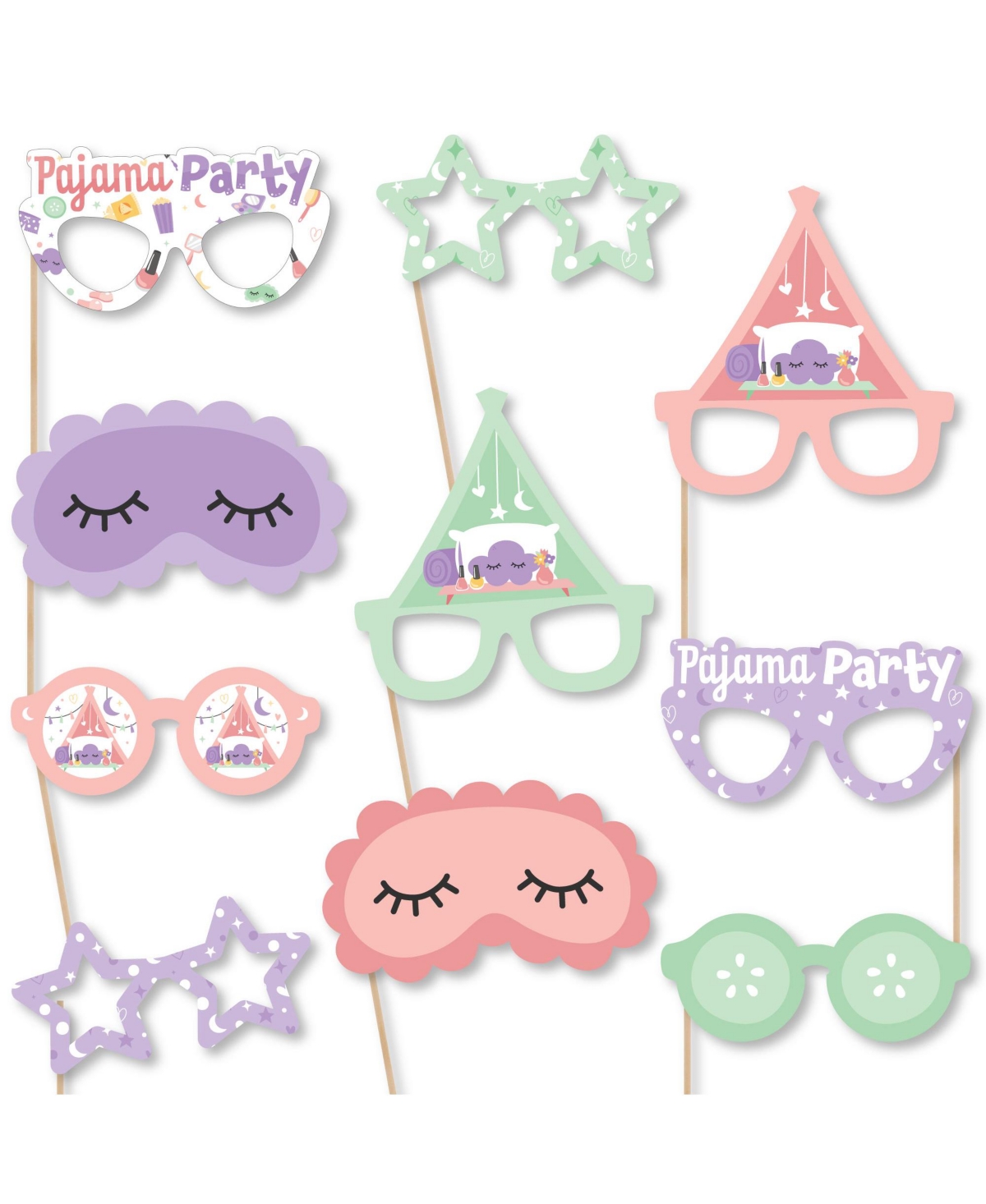Pajama Slumber Party Paper Girls Sleepover Birthday Photo Booth Props Kit 10 Ct