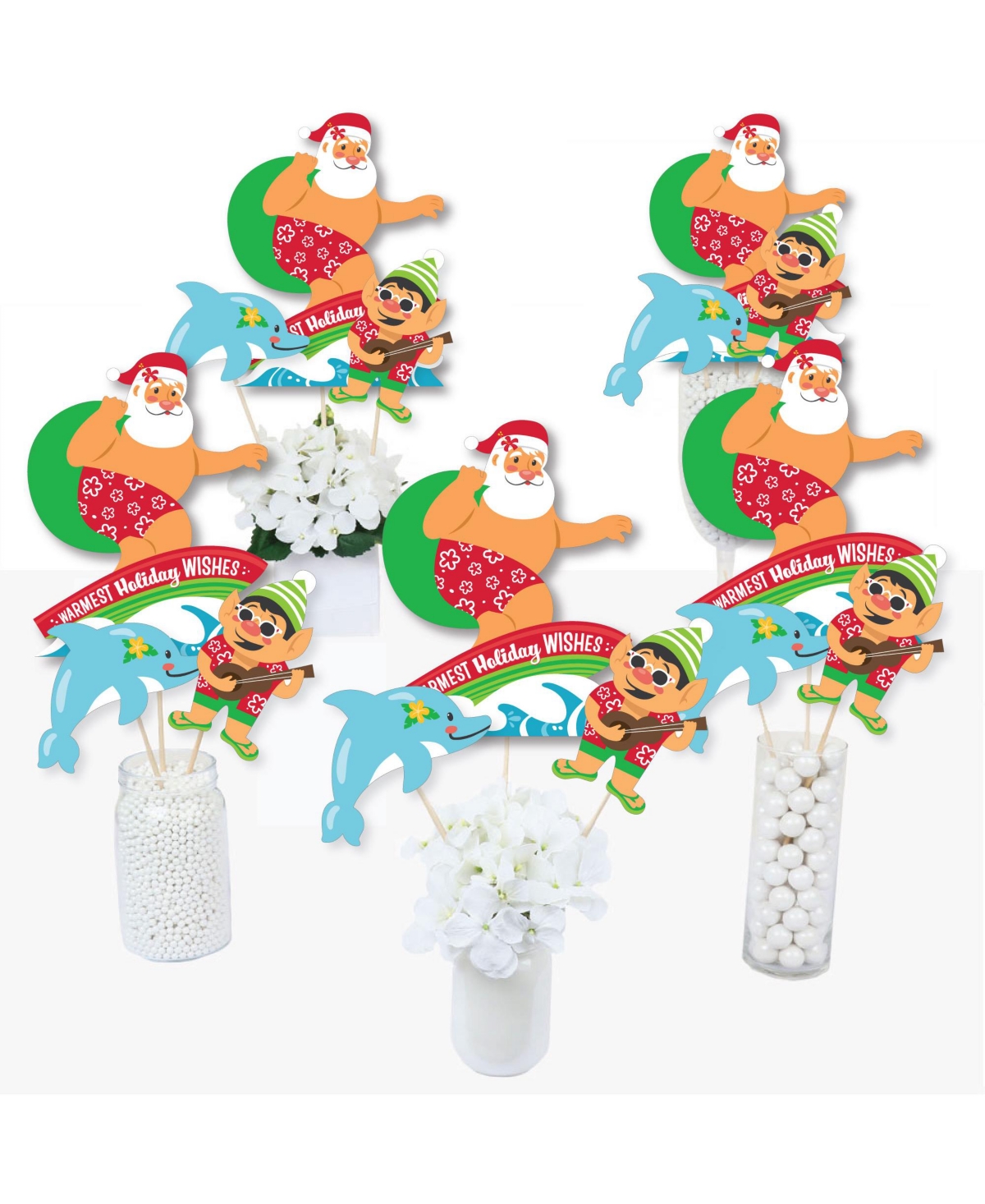 Tropical Christmas Beach Santa Holiday Party Centerpiece Table Toppers 15 Ct