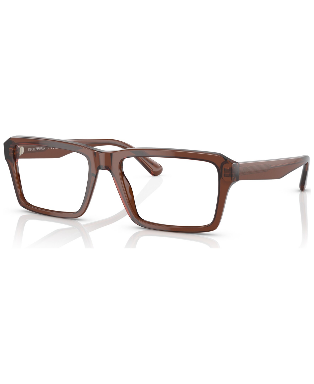 Men's Rectangle Eyeglasses, EA320656-o - Shiny Transparent Brown