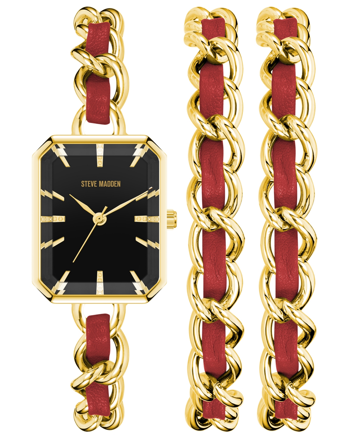 Women's Gold-Tone Alloy Chain with Red Insert Bracelet Watch Set, 22mm - Gold-Tone, Red