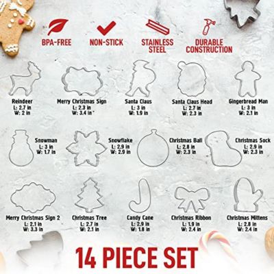 (14-Pieces) Metal Christmas Cookie Cutters - Stainless Steel Christmas Cookie Cutters With Folded Edges
