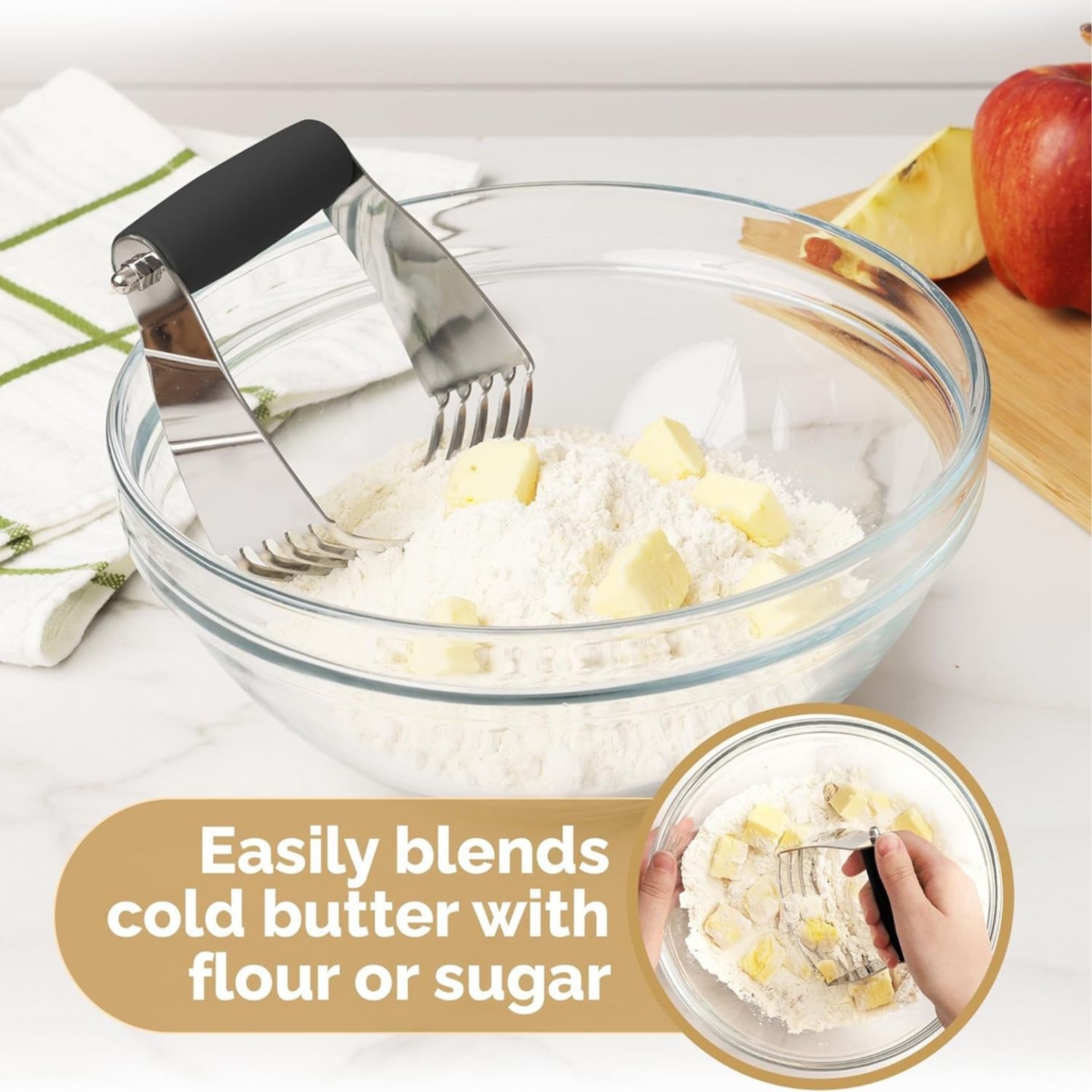 Zulay Kitchen Stainless Steel Dough Blender, Pastry Cutter, Heavy Duty Blender and Cutter with Blades