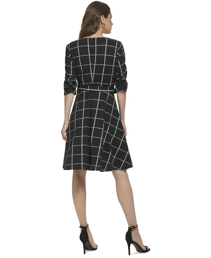 DKNY ElbowSleeve VNeck Tweed TieWaist Dress Macy's