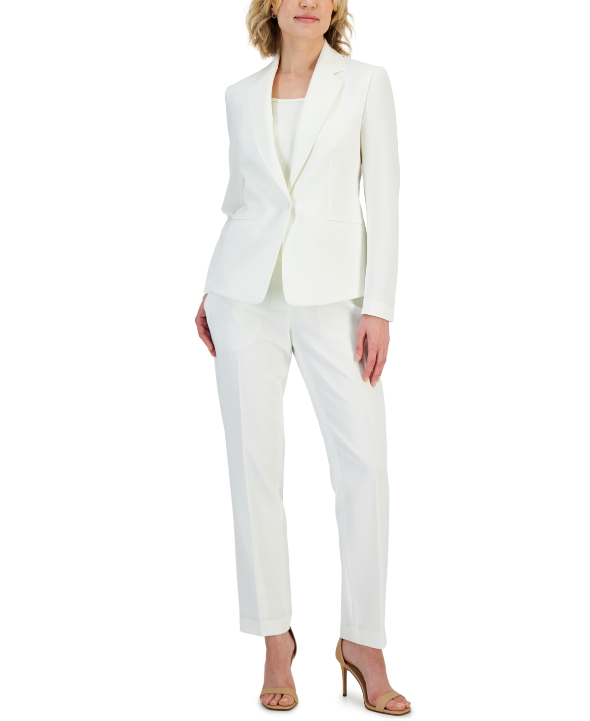 Women's Crepe One-Button Pantsuit, Regular & Petite - Granite