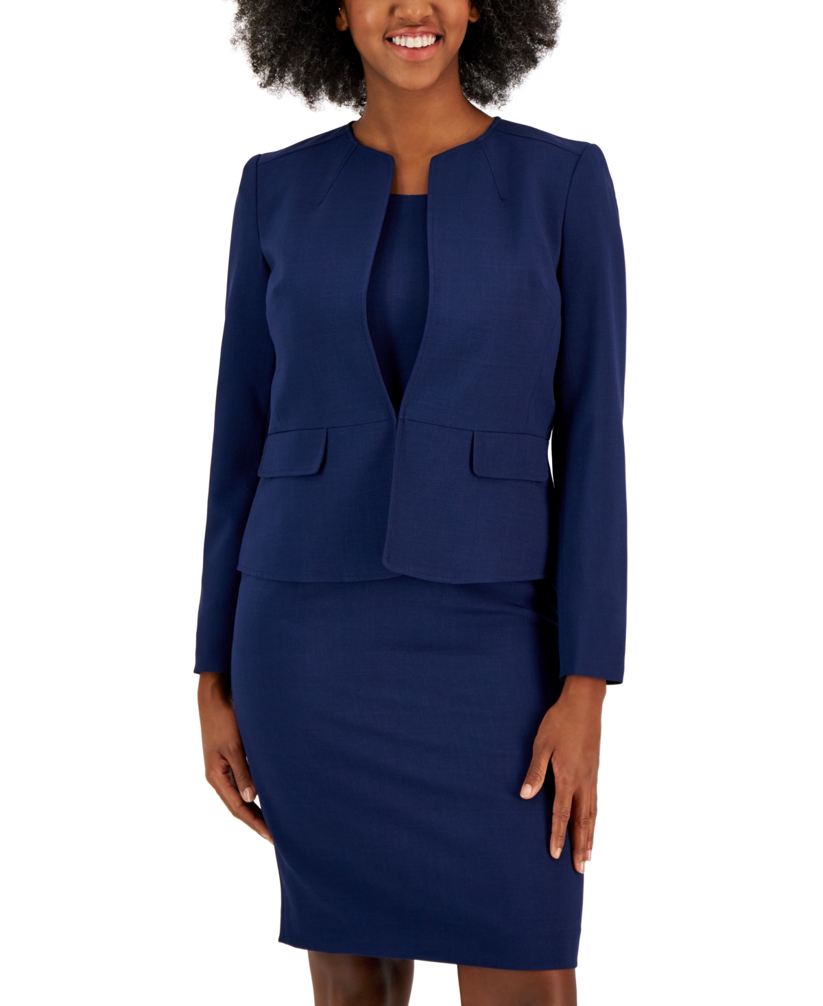 Le Suit Collarless Dress Suit, Regular & Petite Sizes In Bright Navy