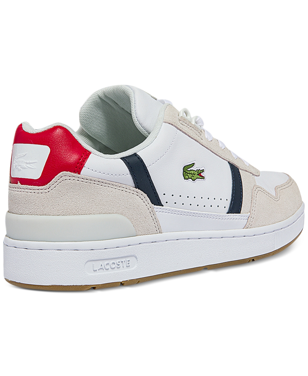 Shop Lacoste Men's T-clip Lace-up Sneakers In White,navy,red