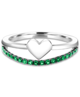 Emerald & Polished Heart Split Shank Ring (3/8 ct. t.w.) in Sterling Silver (Also in Ruby)
