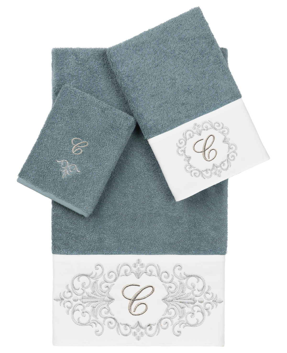 Linum Home Turkish Cotton Monica Embellished Towel 3 Piece Set In Green