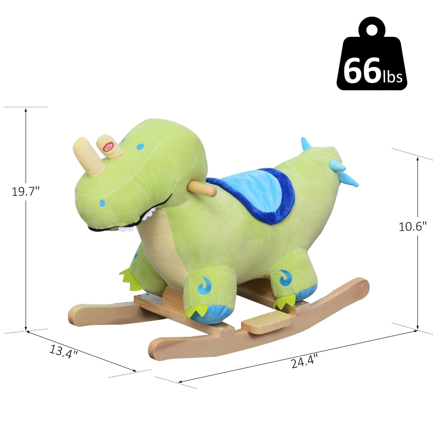 Детская игрушка Qaba Rocking Dinosaur with Realistic Sounds Rocker, 66 lb. Capacity, Ages 18 Months+ — фото 8
