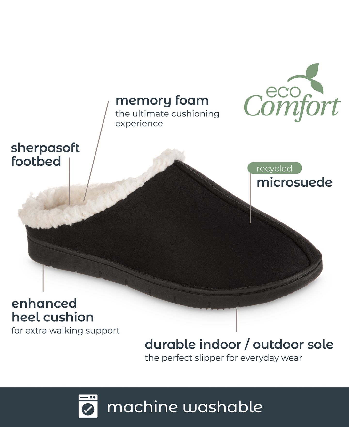 Женские тапочки Isotoner Signature Microsuede Rory hoodback Comfort Slippers, цвет: Чёрный — фото 6
