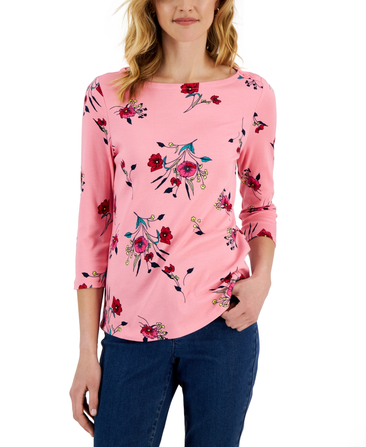 Charter Club Women's Pima Cotton Floral-Print Top, Created for Macy's
