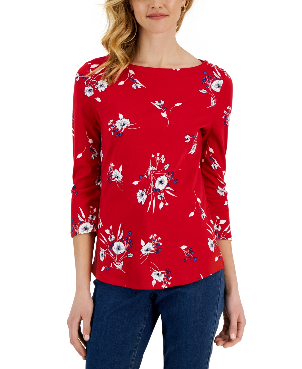 Charter Club Women's Pima Cotton Floral-Print Top, Created for Macy's