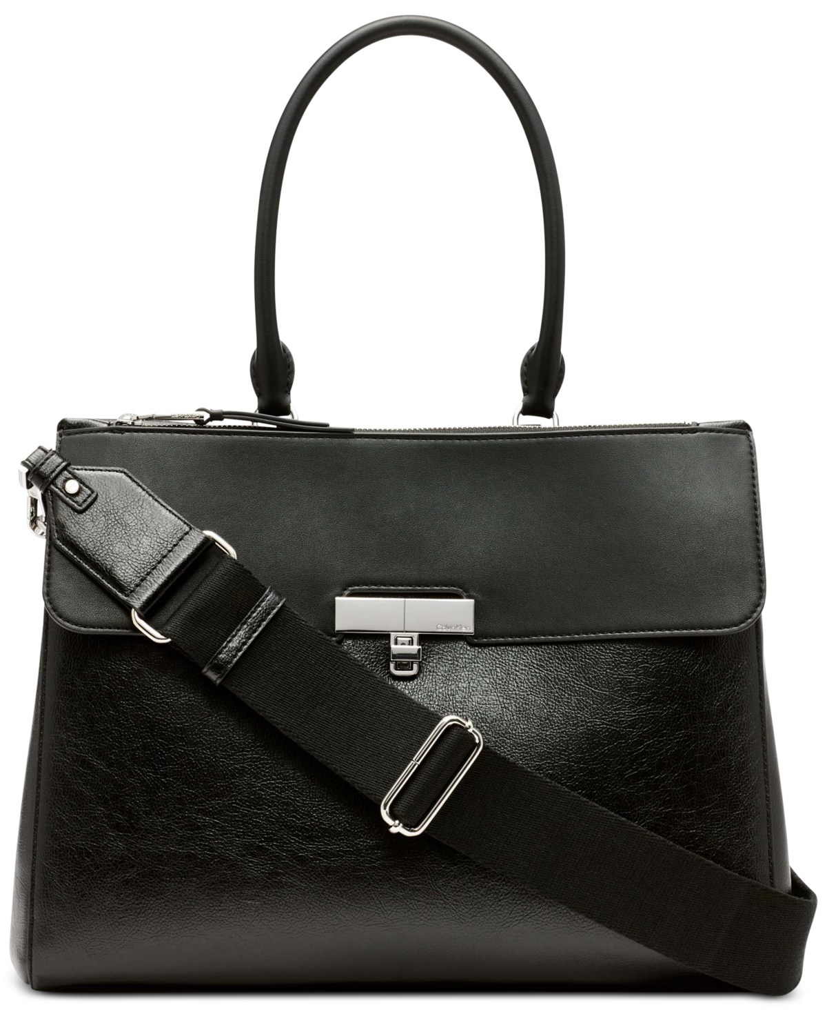 Calvin Klein Becky Turnlock Triple Compartment Convertible Tote In Black,silver