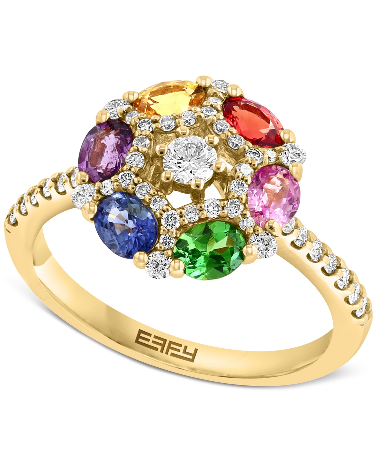 Effy Collection Effy Multi-sapphire (1-3/8 Ct. T.w.) & Diamond (3/8 Ct. T.w.) Cluster Ring In 14k Gold In Multi Sapphire