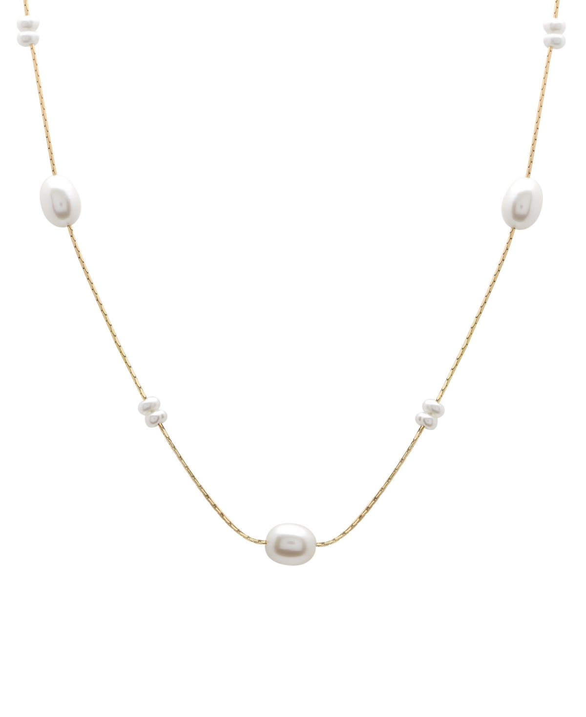 Macy's Cultured Freshwater Pearl (3 X 3-1/2mm, 6 X 8mm) Collar Necklace In 14k Gold-plated Sterling Silver, In Gold Over Sterling Silver