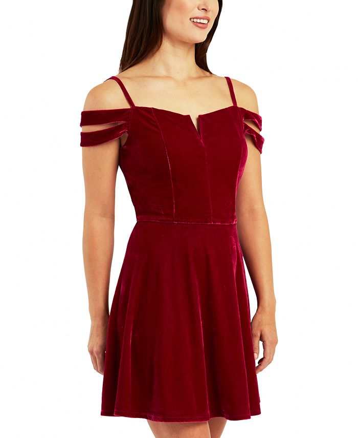 BCX Junior's Off the Shoulder Flocked Velvet Ruched Dress Black Size X-Small