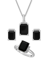 3-Pc. Set Onyx & Diamond Accent Pendant Necklace, Ring and Stud Earrings in Sterling Silver - Sterling Silver
