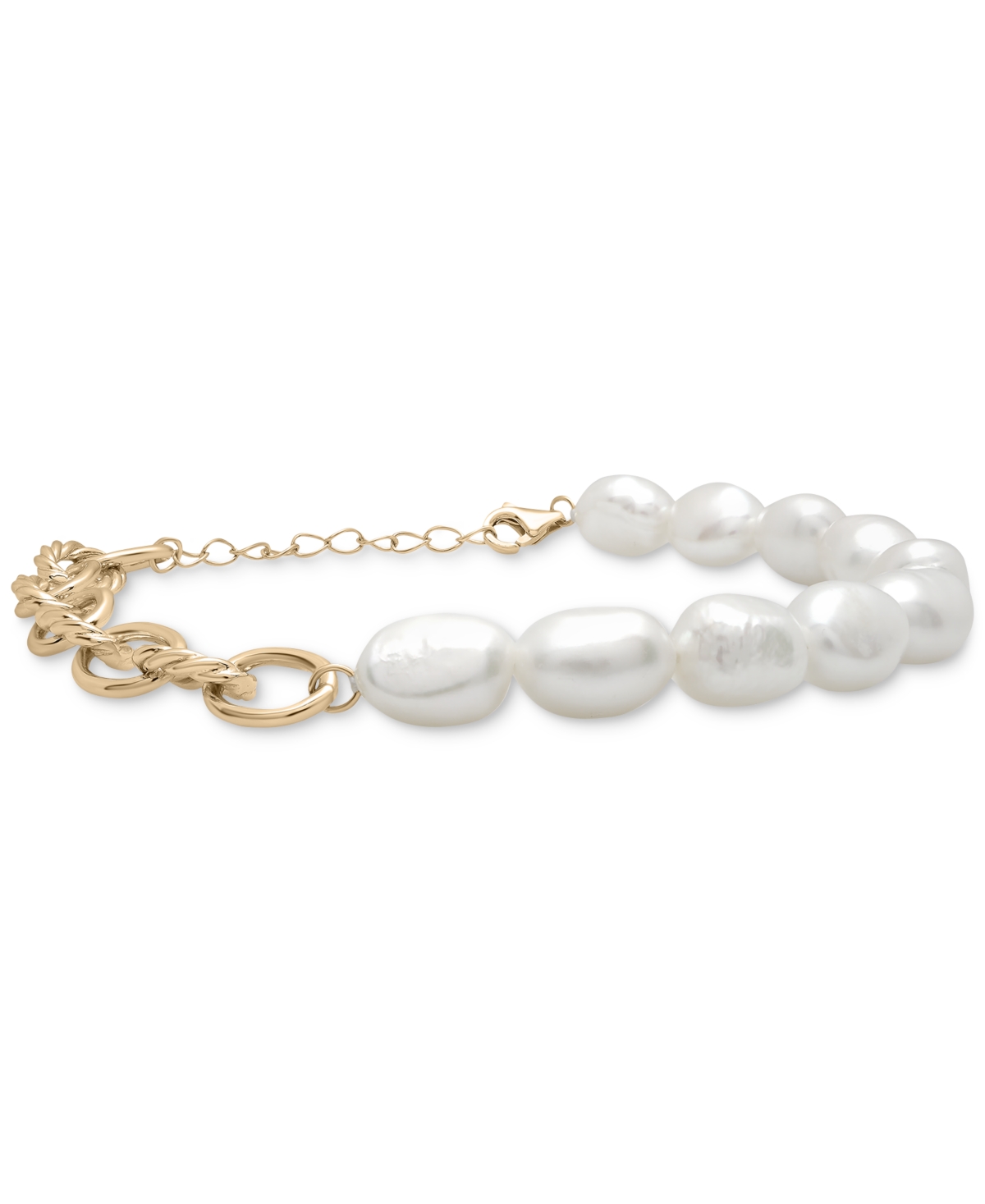 Macy's Cultured Freshwater Pearl (7 X 8mm) & Oval Link Bracelet In 14k Gold-plated Sterling Silver In Gold Over Sterling Silver