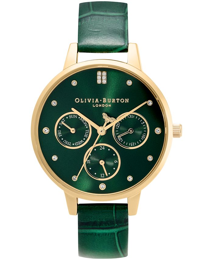 Olivia Burton Women s Multifunction Green Leather Strap Watch 34mm