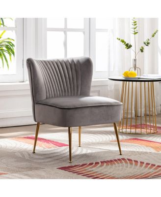 25" Wide  Velvet Upholstered Tufted, Metal Legs Accent Chair