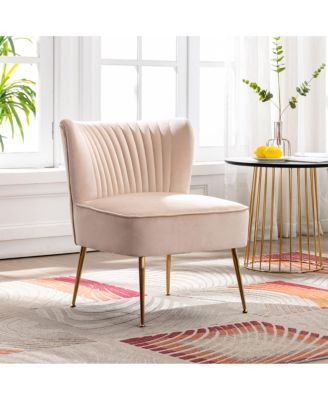 25" Wide  Velvet Upholstered Tufted, Metal Legs Accent Chair