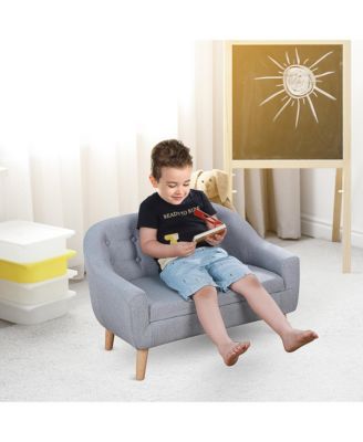 Cozy Children Sofa Couch Sturdy Wood 2 Seat Armrest Chair Kids Grey
