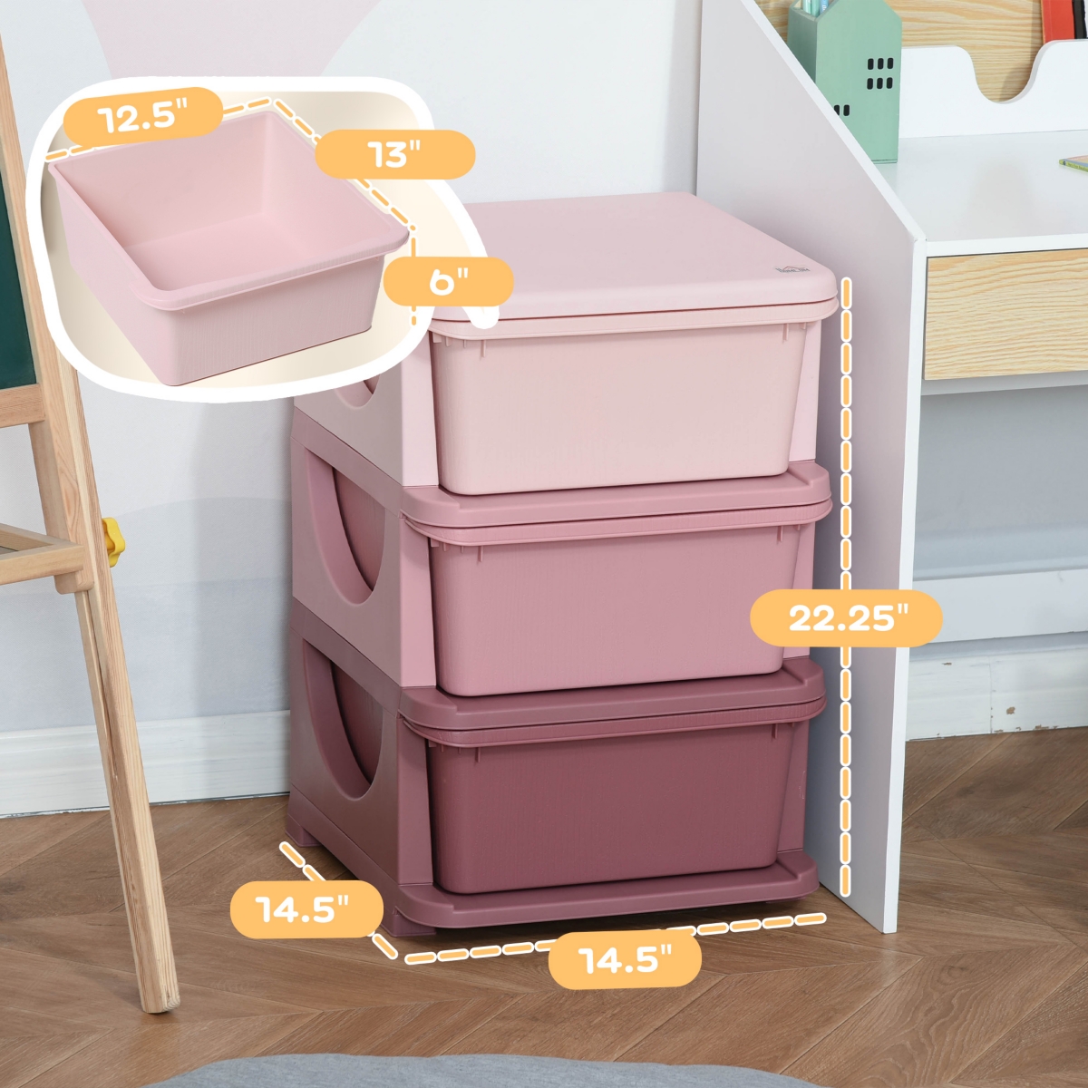 Qaba Kids Storage Container with Drawers for Playroom, Pink